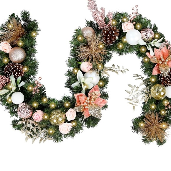 Pre-lit 6 Feet/72 Inch Christmas Garland, Rose Gold Lighted Garland with 35 LED - Picture 2 of 4